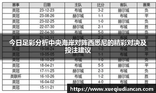 今日足彩分析中央海岸对阵西悉尼的精彩对决及投注建议
